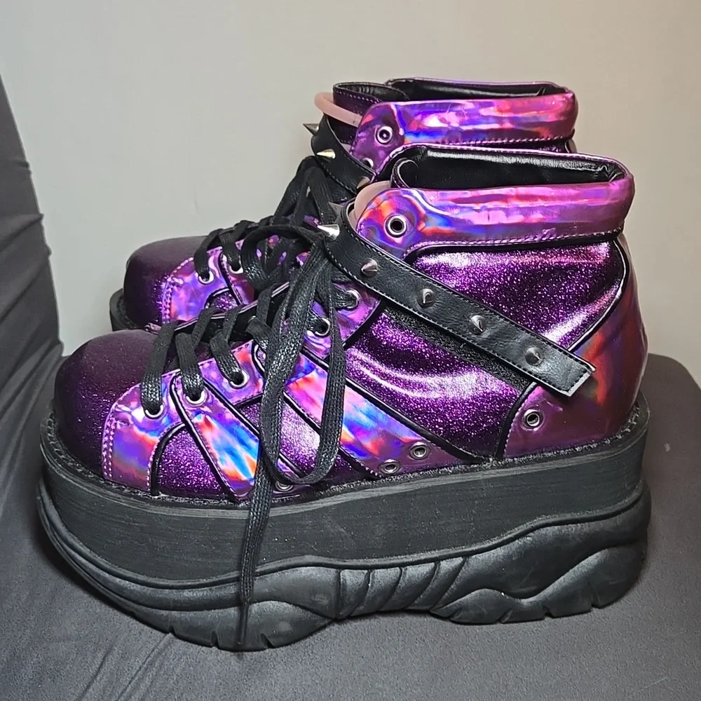 Demonia Plant Neptunez 100 UV Unisex Platform Purple Glitter Hologram Sneakers - Picture 7 of 16